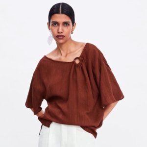 Zara Burnt Orange Draped Asymmetric Top